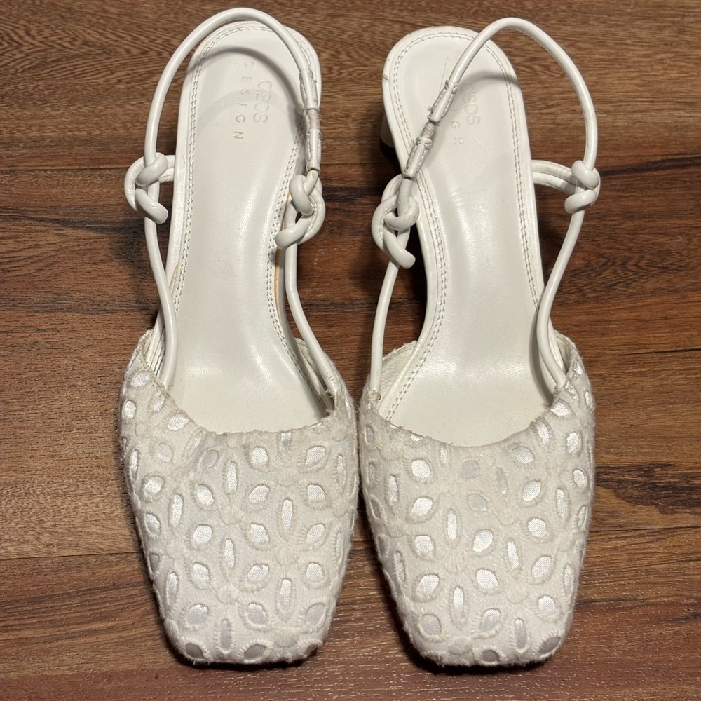 ASOS Cream Textured Slingback Sandals